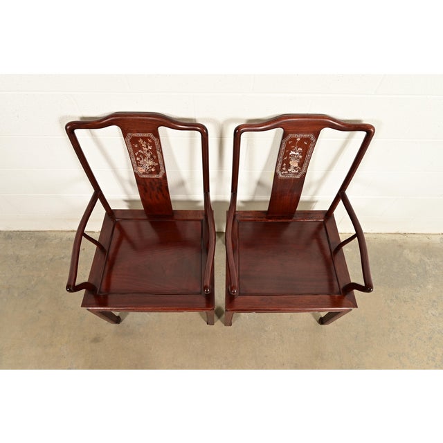 Antique Chinese Carved Rosewood Armchairs With Mother of Pearl Inlay, Circa 1890s For Sale In South Bend - Image 6 of 15
