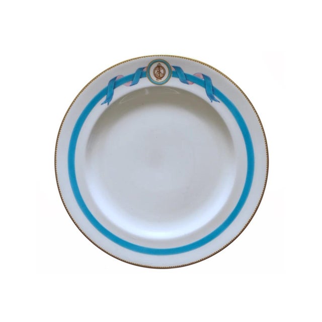 Ceramic 19th Century English Dinnerware Set for Four Place Settings + Serving Platter Turquoise Enamel Porcelain Pellat- 13 Pieces For Sale - Image 7 of 10