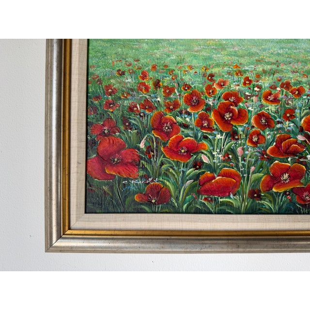 1980s C. Benolt Floral Farm Landscape Oil on Canvas Painting, Framed For Sale - Image 9 of 12