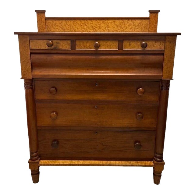 1850s Empire Style Birds Eye Maple Wood Dresser Chest of Drawers With Secret Drawers For Sale