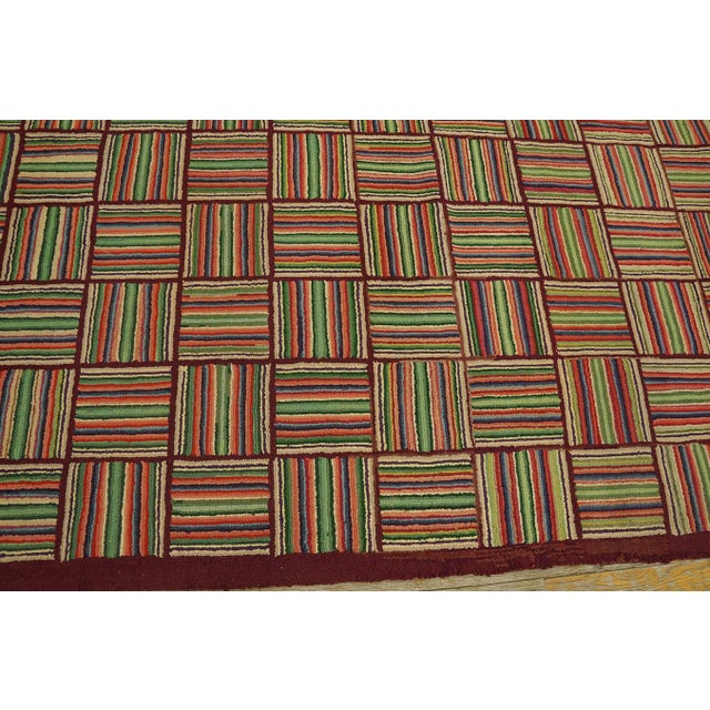 Red 1930s Multicolor Checkerboard Folk Art Antique American Hooked Rug 3'2" X 10' 4" Carpet For Sale - Image 8 of 14