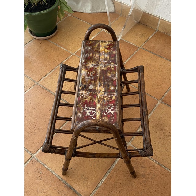 Rattan Magazine Rack with Ceramic Tile Shelf, 1970s For Sale - Image 18 of 18