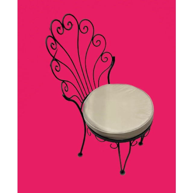Mid 20th Century 1950s Italian Wrought Iron Dining Chairs Hunter Green,Featuring a Distinct Scallop “Peacock” Shaped Scrollwork Backrest - Set of 4 For Sale - Image 5 of 12