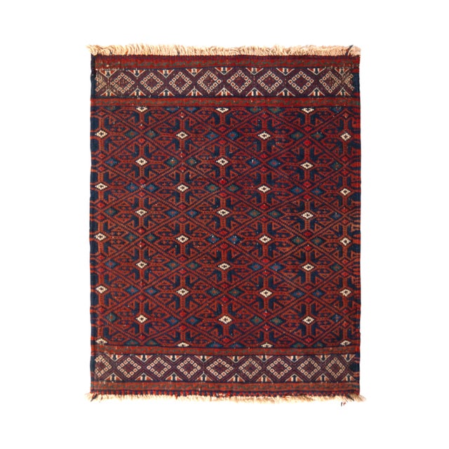 Vintage Mid-Century Soumak Red and Blue Wool Kilim Rug For Sale In New York - Image 6 of 6