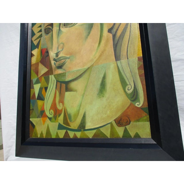 Mid-Century Modern Leon Dusso Modernist Painting of Female Head For Sale - Image 3 of 8