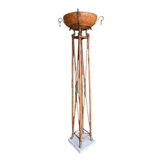 Monumental Maitland-Smith Faux Bamboo Brass Rams Head Torchère Floor Lamp For Sale