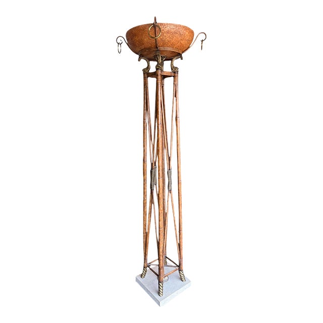 Monumental Maitland-Smith Faux Bamboo Brass Rams Head Torchère Floor Lamp For Sale