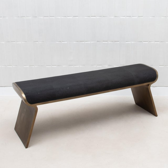 Black Shagreen Bench With Bronze Patina Brass Legs by Kifu Paris For Sale - Image 8 of 11