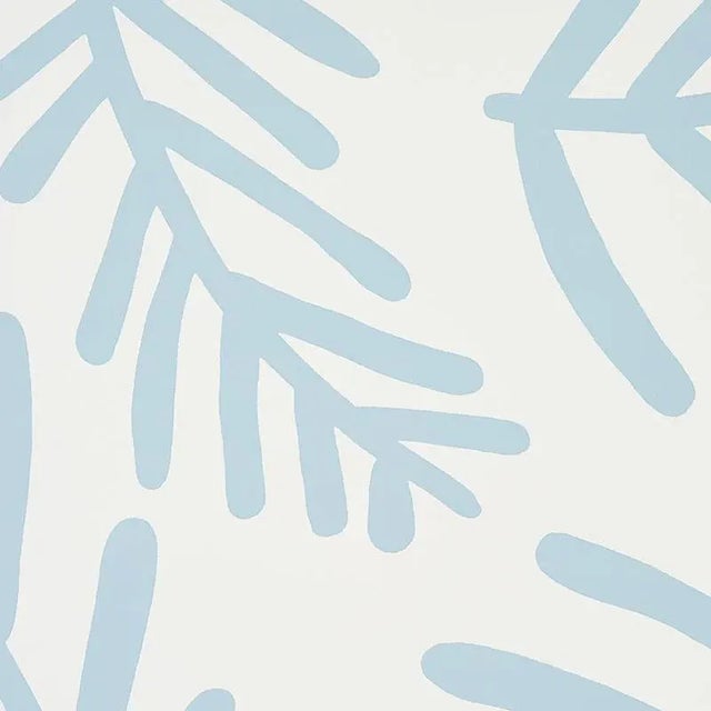 Abstract Sample - Schumacher X Caroline Z Hurley Tiah Cove Wallpaper in Blue Leaf For Sale - Image 3 of 5