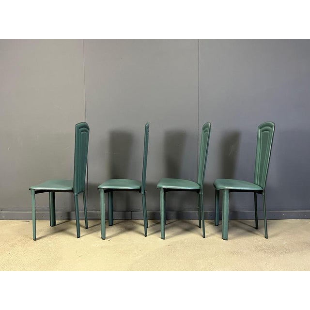Green Vintage Green Leather Dining Chairs, 1980s, Set of 4 For Sale - Image 8 of 9