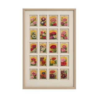 Collection of 20 Authentic French Seed Packet Labels, C. 1930, Custom Framed Decorative Wall Art For Sale
