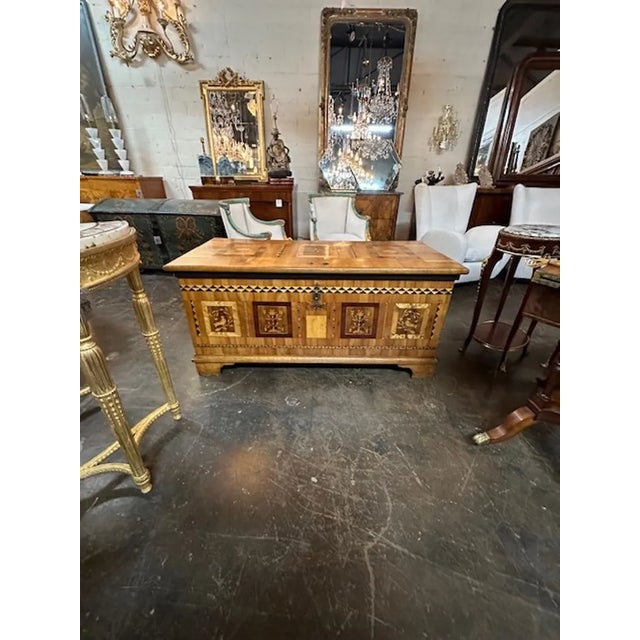 Traditional 19th Century German Biedermeier Inlaid Walnut Trunk For Sale - Image 3 of 10