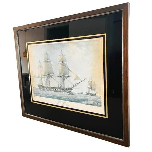 Beautifully framed maritime lithograph by G. Roux depicting the French frigate "La Didon" from 1828. This framed boat...