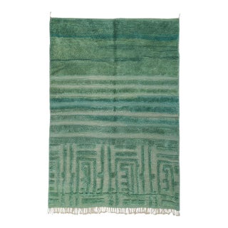 Ombre Maze-Border Hand-Knotted Moroccan Wool Rug | 10'4" X 7'2" | One of a Kind For Sale