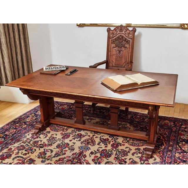 2000 - 2009 Neo-Gothic Carved Oak Extendable Table For Sale - Image 5 of 13