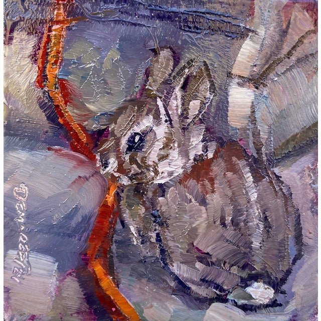Studio Bunny by Delton Demarest | Oil on Panel Painting of a rabbit in a studio setting For Sale
