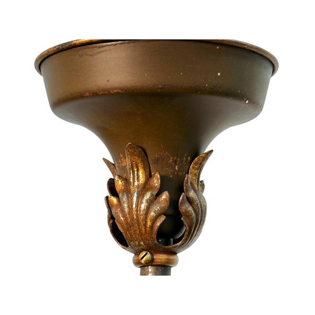 1920s Pendant With Acorn Shaped Shade and Four Bare Bulbs and Original Paint Finish For Sale - Image 14 of 14