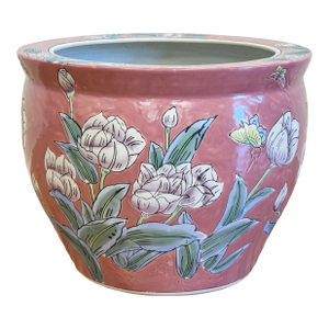 Vintage Chinese Porcelain Floral Motif Fish Bowl Planter
