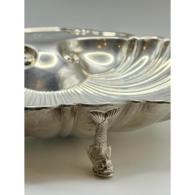 Metal Vintage Silver-Plated Footed Shell Shaped Serving Tray With Fish Feet For Sale - Image 7 of 8