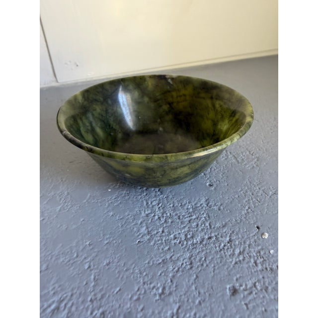 Vintage Hand-Carved Spinach Green Jade Bowl For Sale In Savannah - Image 6 of 11