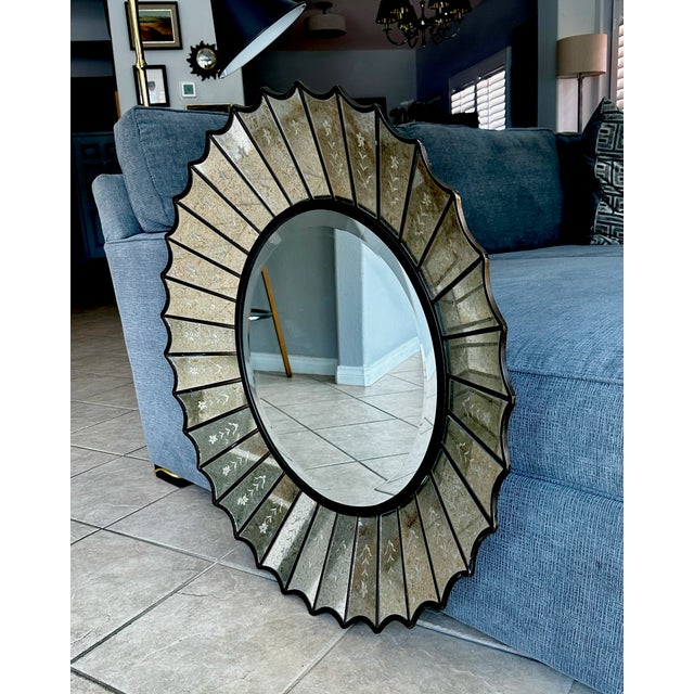 Uttermost Round Sunburst Venetian Style Etched Glass Wall Mirror For Sale - Image 10 of 17