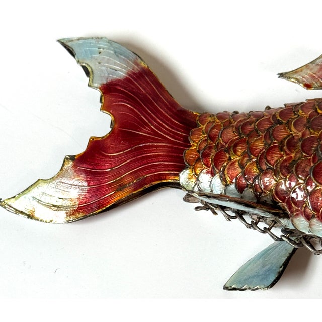 Chinese Export Silver & Enameled Articulated Carp Lotus and Wave Stand, C. 1900 For Sale - Image 16 of 18