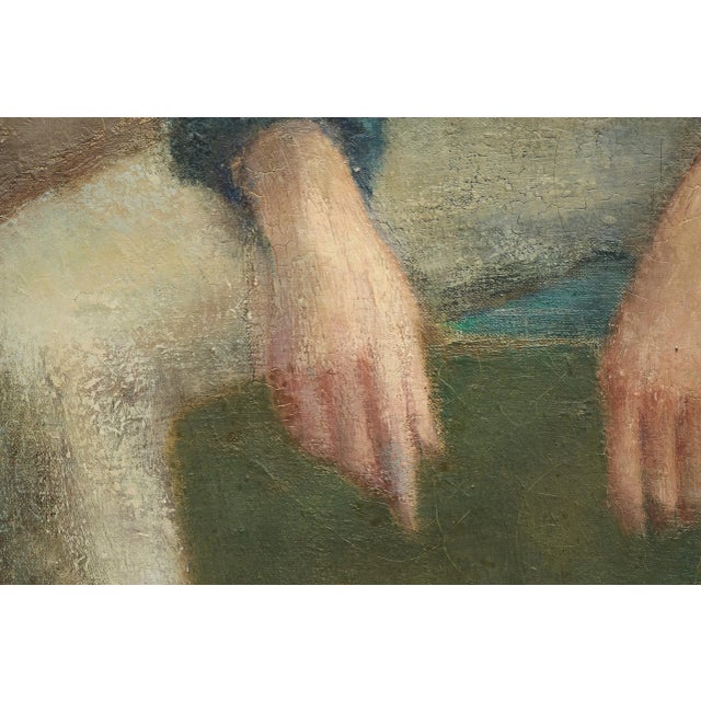 Belgian Artist, Portrait of a Sitting Man, 1964, Oil and Tempera Paint on Canvas For Sale - Image 7 of 12