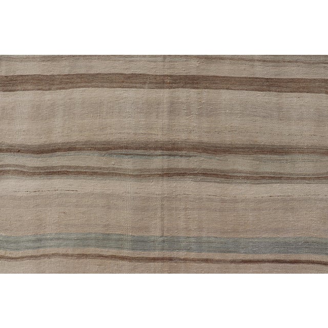 Sand Subtle Horizontal Stripe Design Turkish Vintage Kilim Rug in Warm Neutral Tones For Sale - Image 8 of 11