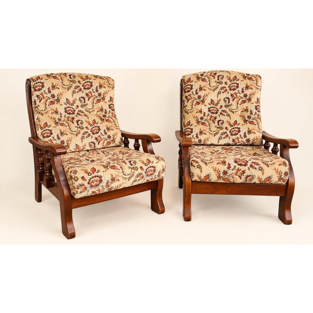 Vintage Lounge Chairs in Wood and Floral Fabric, 1970s, Set of 2 For Sale - Image 11 of 11