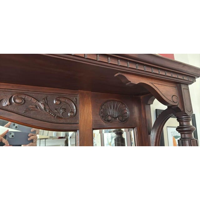 1920s Edwardian Mirror Back Carved Hardwood Buffet Sideboard For Sale - Image 4 of 7
