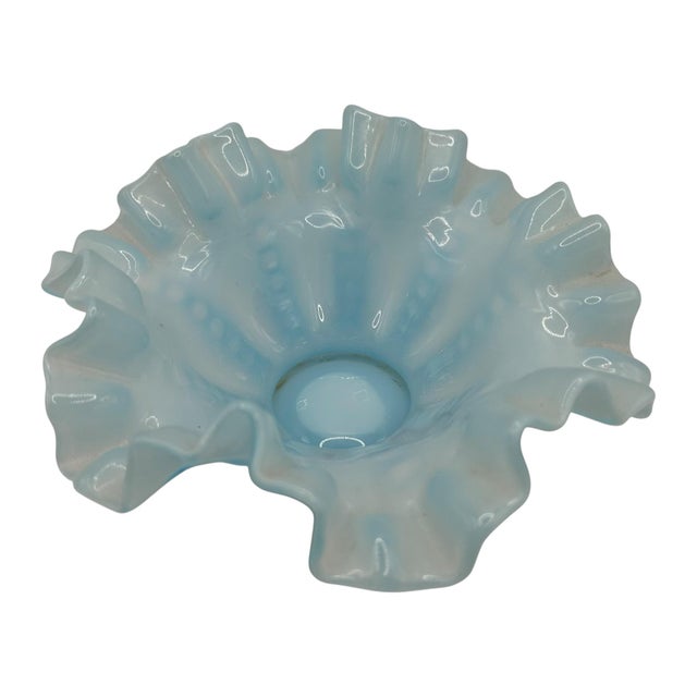 Mid 20th Century Vintage Blue Opalescent Glass Ruffled Bowl by Fenton For Sale - Image 5 of 12