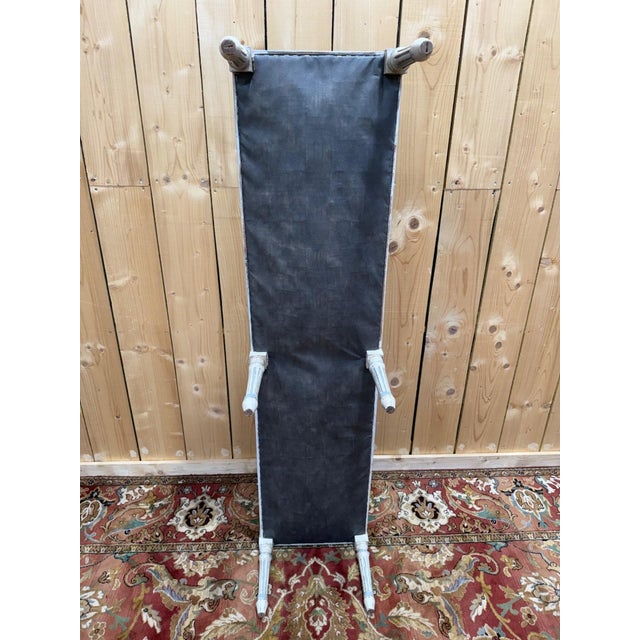 Wood Louis XVI Kitchen Bench in Wood with Blue Fabric For Sale - Image 7 of 8