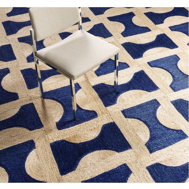 Boho Chic Abaca Dark Blue and Ivory Natural Premium Fiber Rugs 10x14 Ft. For Sale - Image 3 of 4