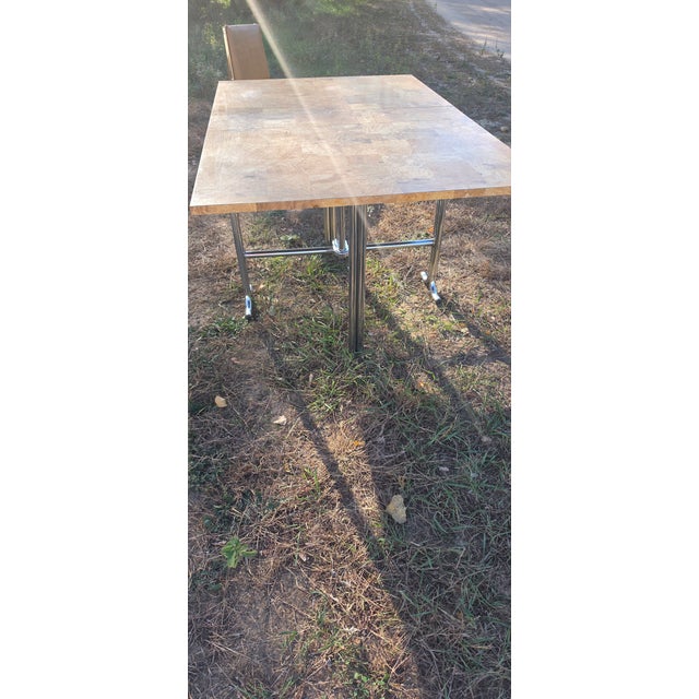Chrome Mid-Century Modern Chrome & Faux-Burl Formica Gateleg Folding Dining Set - 5 Pieces For Sale - Image 8 of 18