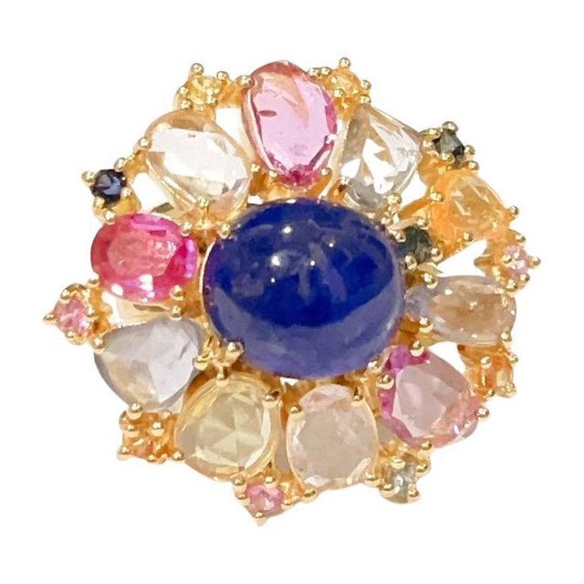 "Capri" Vintage Sapphire & Rose Cut Diamond & Sapphire, Ring -18k Gold & Silver For Sale - Image 15 of 18