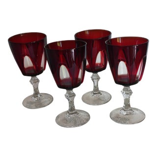 French Crystal Red Cut-to-Clear Wine Water Goblet by Cristal d'Arques-Durand Set of 4 For Sale