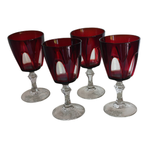 French Crystal Red Cut-to-Clear Wine Water Goblet by Cristal d'Arques-Durand Set of 4
