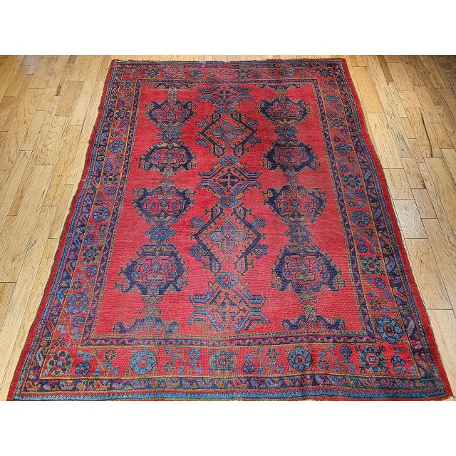 Vintage Turkish Oushak Hand-Knotted Rug, Red Geometric, Early 1900s, 9' x 11' For Sale - Image 15 of 18
