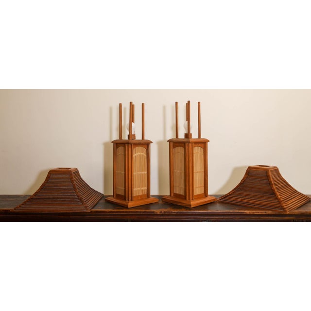 Vintage Asian Wood Table Lamps Handcrafted in Japan For Sale - Image 11 of 12