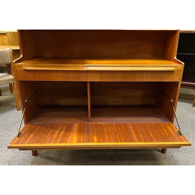 A. H. McIntosh & Co. Ltd. Mid Century Modern Teak Midboard W/ Drop Front Mini-Bar by McIntosh c.1960 For Sale - Image 4 of 11