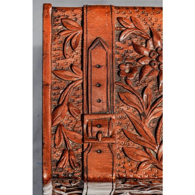 Victorian Stunning Hand Carved Antique Victorian Wood Trunk Box Floral Keepsake Casket Home Decor For Sale - Image 3 of 14