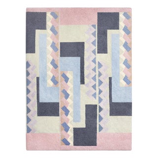 Hand-Tufted Wool Rug with Geometric Pattern by Iles for Tisca, France, 1990s For Sale