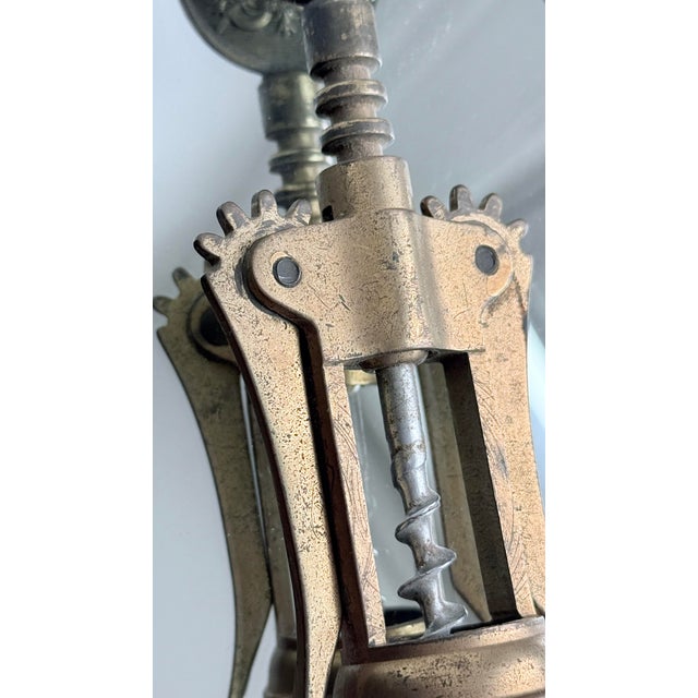1950s 1950s Mid-Century Modern Italian Brass Winged & Silver Rack-and-Pinion Corkscrew Wine Opener Set For Sale - Image 5 of 11