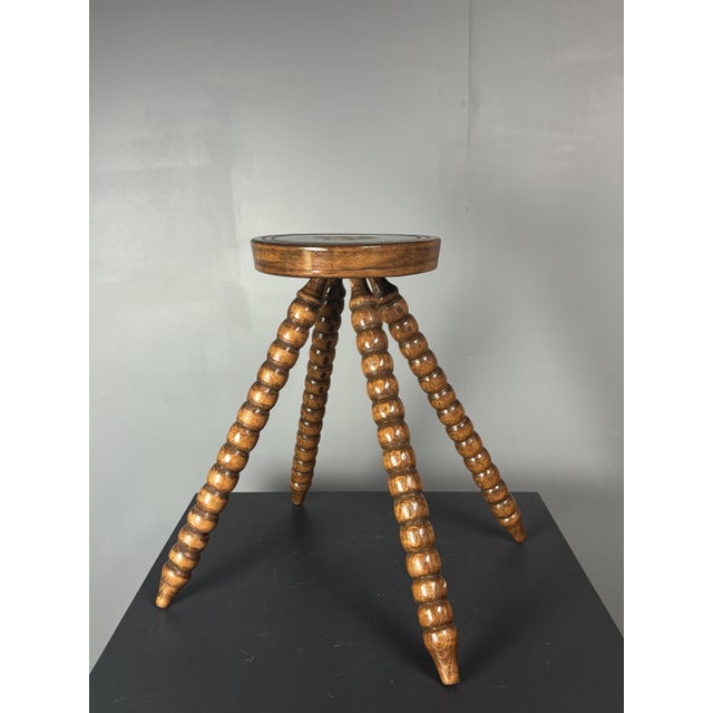 Mid-Century Bobbin Wood Turned French Farm House Stool, France, 1960s For Sale - Image 11 of 15