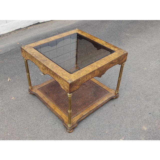 Vintage Provincial Burl Walnut Glass Top Side Table For Sale - Image 4 of 8