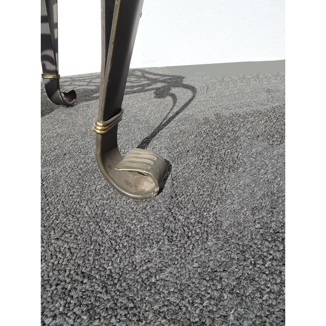 Pair Vintage Black Scrolled Metal Bevelled Edge Glass Top End Tables For Sale - Image 12 of 12