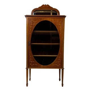 Antique English Mahogany Display Cabinet with Mirror, 1900s For Sale
