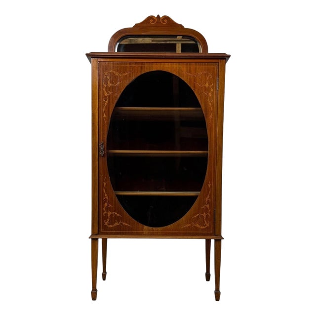 Antique English Mahogany Display Cabinet with Mirror, 1900s For Sale