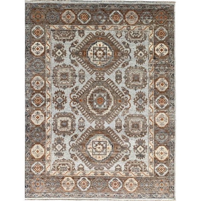9x12 Sloane Kazak Blue Ivory Transitional Medallion Modern Hand Knotted Wool Rug For Sale - Image 4 of 4