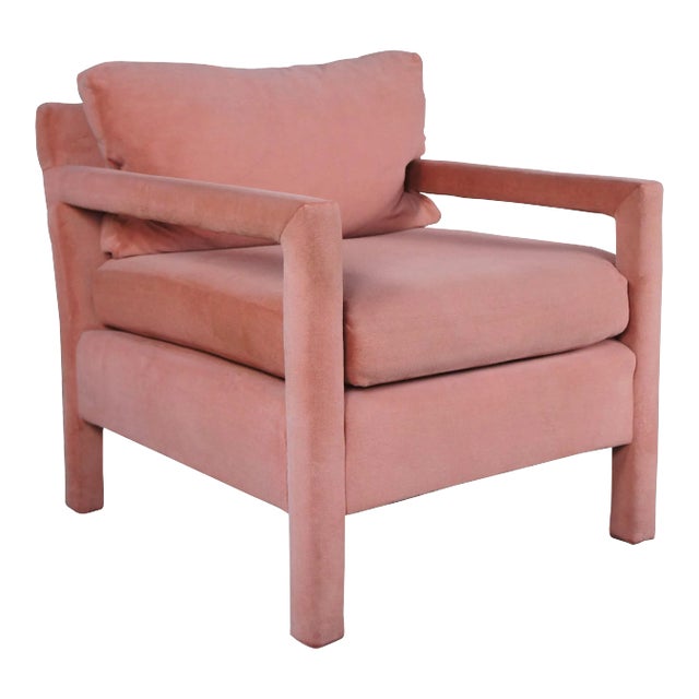 Mid 20th Century Mid Century Modern Milo Baughman Parsons Style Pink Mohair Lounge Chair For Sale